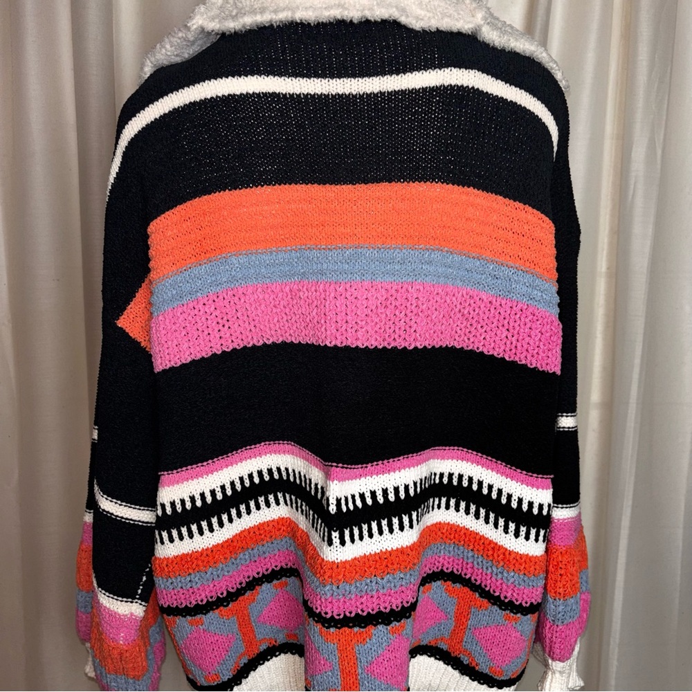 POL Half-Zip Patchwork Chenille Stand Up Collar S… - image 8